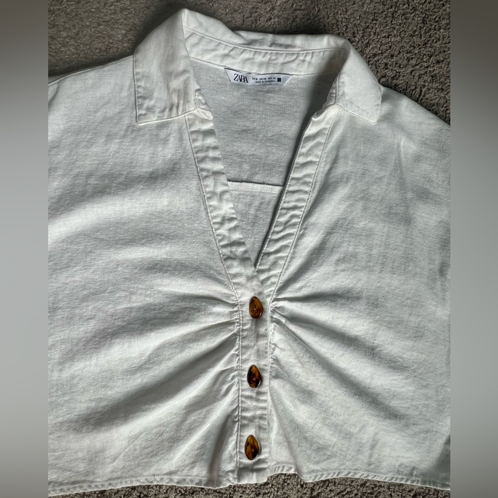 Zara Woman Cream Button-Down Shirt